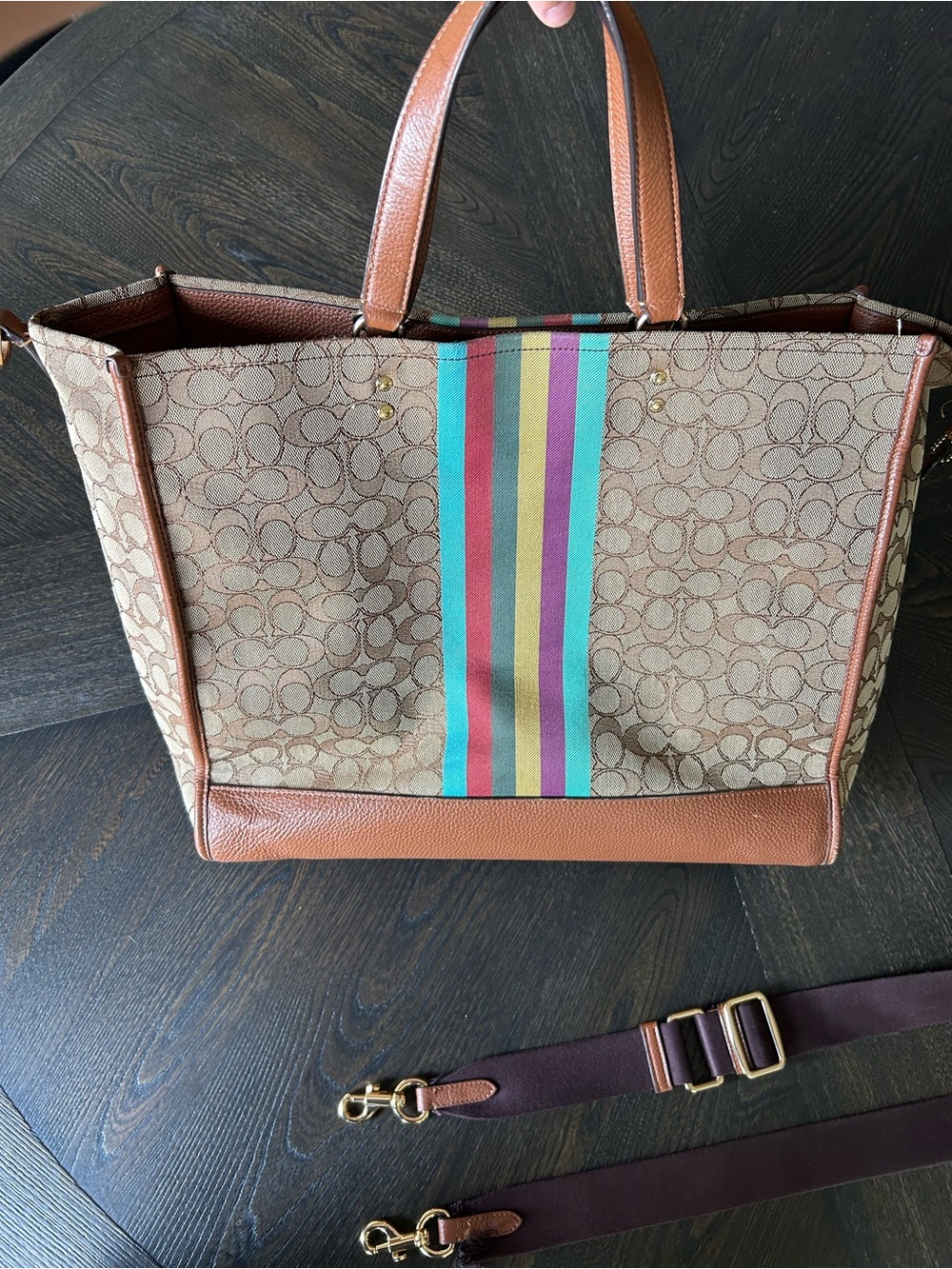 Coach Dempsey 40 Signature Jacquard Tote with Multicolor Center Stripe READ - Picture 4 of 12